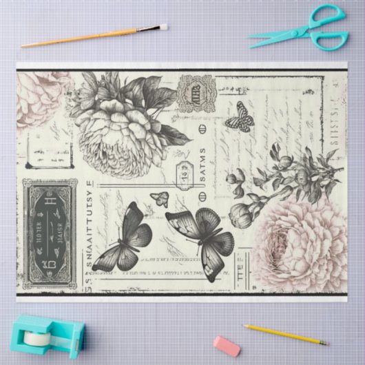  zwarte en witte pioenrozen en vlinder tissuepapier (Craft)