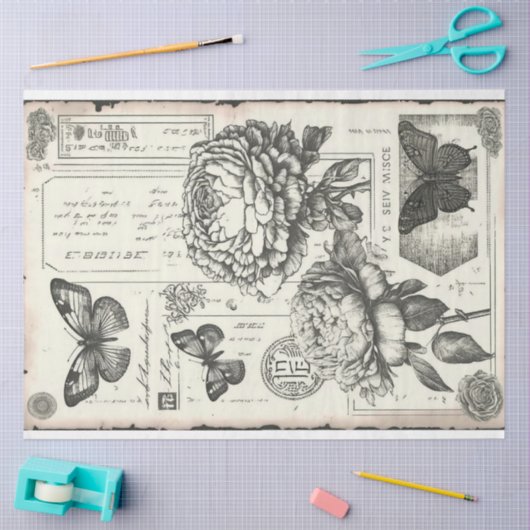  zwarte en witte pioenrozen en vlinder tissuepapier (Craft)