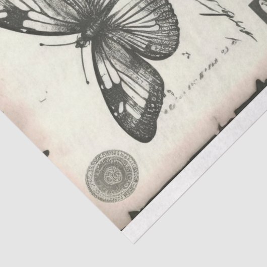  zwarte en witte pioenrozen en vlinder tissuepapier (Detail)