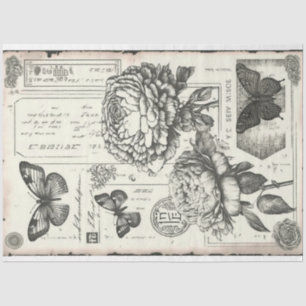  zwarte en witte pioenrozen en vlinder tissuepapier