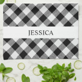 Zwarte en witte pleistermonogram theedoek (Gevouwen)