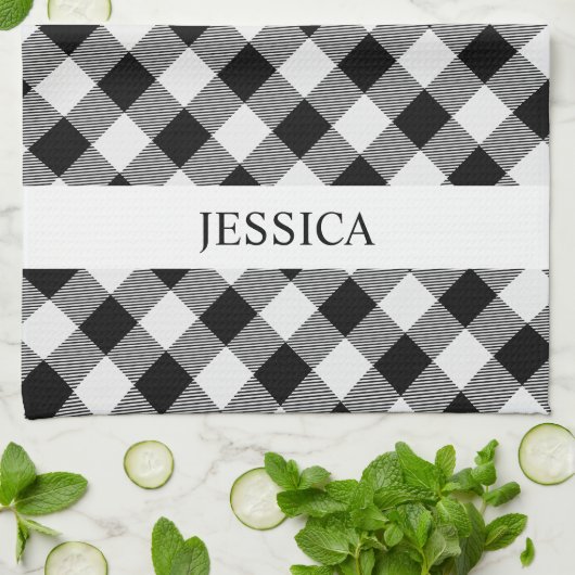 Zwarte en witte pleistermonogram theedoek (Gevouwen)