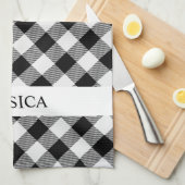 Zwarte en witte pleistermonogram theedoek (Quarter Fold)