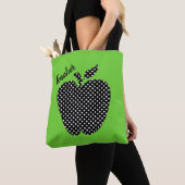 Zwarte en witte poka Dot Apple Green Teachers Tote Bag (Dichtbij)