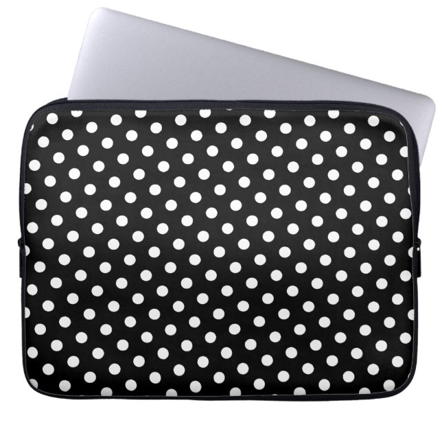 Zwarte en witte poka-dot laptophoes laptop sleeve (Voorkant)