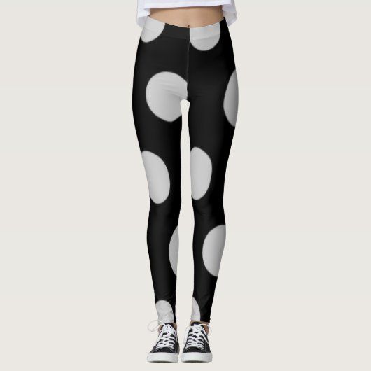 Zwarte en witte poka Dot Leggings (Voorkant)