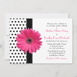 Zwarte en witte poka Dot roze Daisy Wedding Kaart