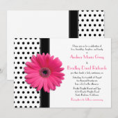 Zwarte en witte poka Dot roze Daisy Wedding Kaart (Voorkant / Achterkant)