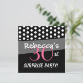 Zwarte en witte poka Dot Surprise Birthday Party Kaart (Staand voorkant)
