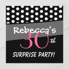 Zwarte en witte poka Dot Surprise Birthday Party Kaart