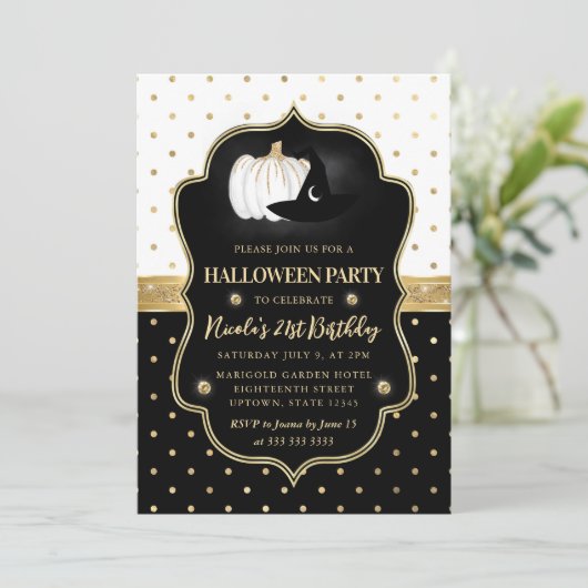 Zwarte en witte poka Dots Halloween 21ste verjaard Kaart (Staand voorkant)