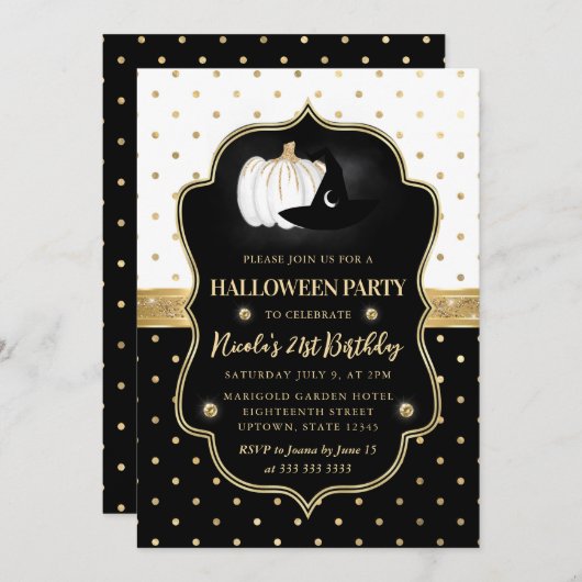 Zwarte en witte poka Dots Halloween 21ste verjaard Kaart (Voorkant / Achterkant)