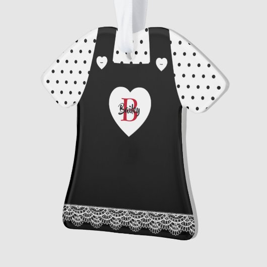 Zwarte en witte poka Dots Pinafore Ornament (voorkant)