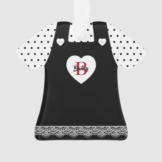 Zwarte en witte poka Dots Pinafore Ornament (voorkant)
