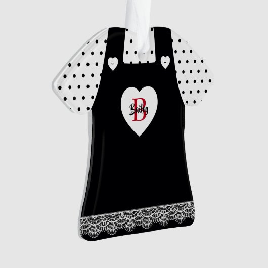 Zwarte en witte poka Dots Pinafore Ornament (voorkant)