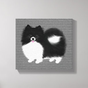 Zwarte en witte pommeraanse cartoon Dog Canvas Afdruk