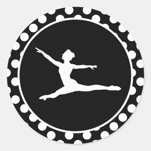 Zwarte en witte pooldots; ballet ronde sticker (Voorkant)