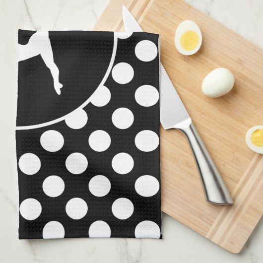 Zwarte en witte pooldots; ballet theedoek (Quarter Fold)