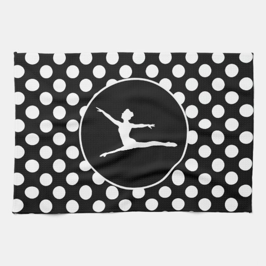 Zwarte en witte pooldots; ballet theedoek (Horizontaal)