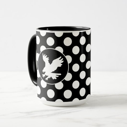 zwarte en witte pooldots; Eagle Mok (Voorkant links)