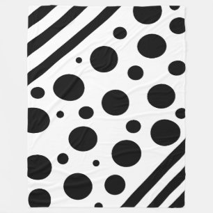 Zwarte en witte pooldots en stripes fleece deken