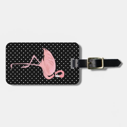 zwarte en witte pooldots met Flamingo Bagagelabel (Voorkant horizontaal)