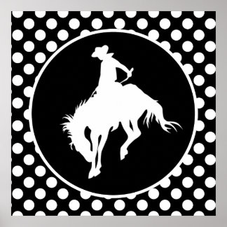 Zwarte en witte pooldots; Rodeo Cowboy Poster