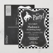 Zwarte en witte pooldots; Rodeo Cowboy Uitnodiging Briefkaart (Voorkant / Achterkant)