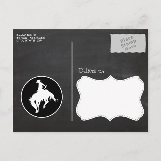 Zwarte en witte pooldots; Rodeo Cowboy Uitnodiging Briefkaart (Achterkant)