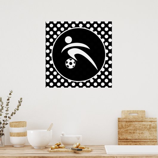 Zwarte en witte pooldots; Voetbal Poster (Keuken)