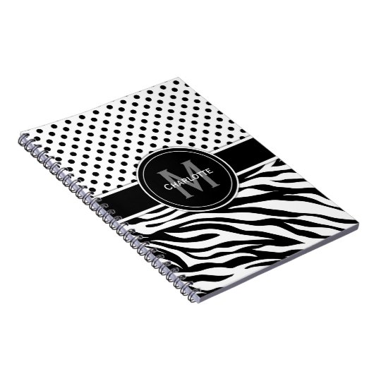 Zwarte en witte poolpunten en Zebra Print Notitieboek (Rechterzijde)
