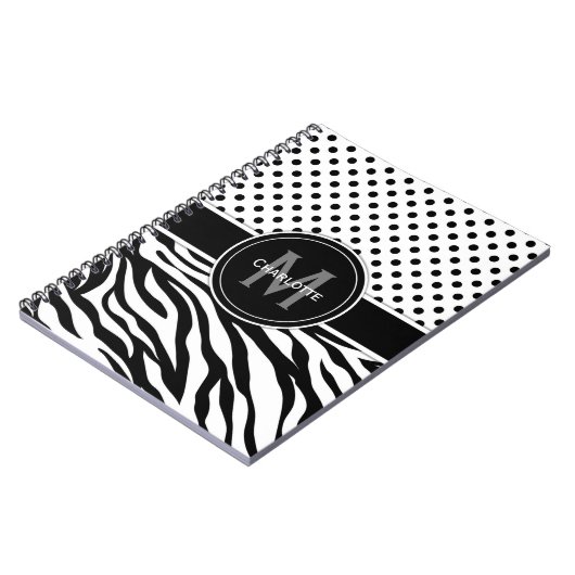 Zwarte en witte poolpunten en Zebra Print Notitieboek (Linkerzijde)