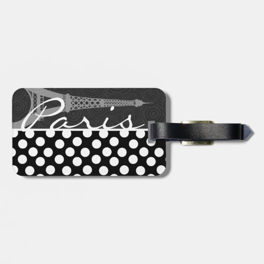 Zwarte en witte poolwand, Stippen; Parijs Bagagelabel (Achterkant horizontaal)