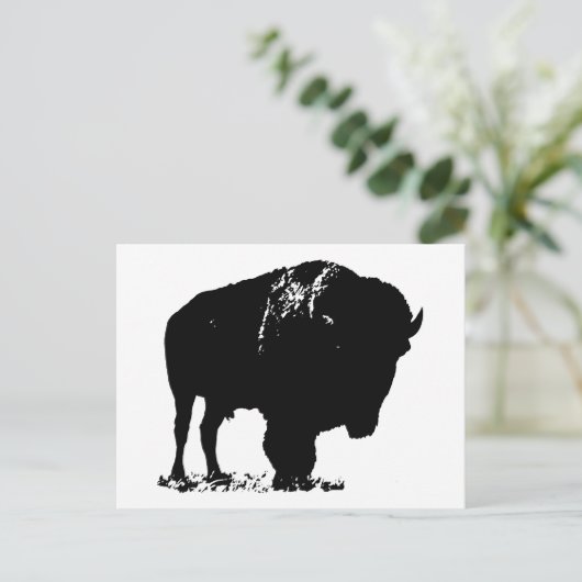 Zwarte en witte Pop Art Bison Buffalo Briefkaart (Staand voorkant)