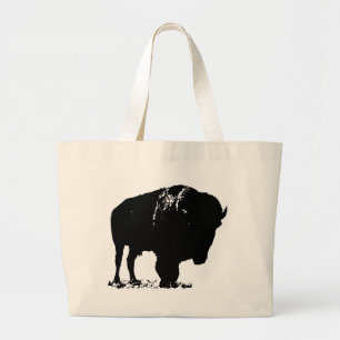 Zwarte en witte Pop Art Bison Buffalo Grote Tote Bag