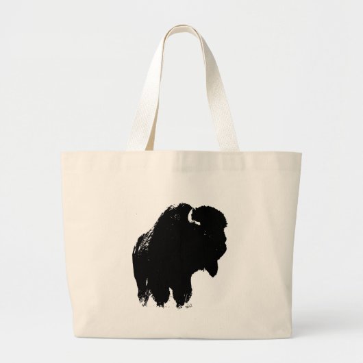 Zwarte en witte Pop Art Bison Buffalo Grote Tote Bag (Voorkant)