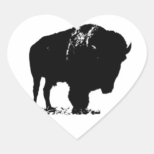 Zwarte en witte Pop Art Bison Buffalo Hart Sticker