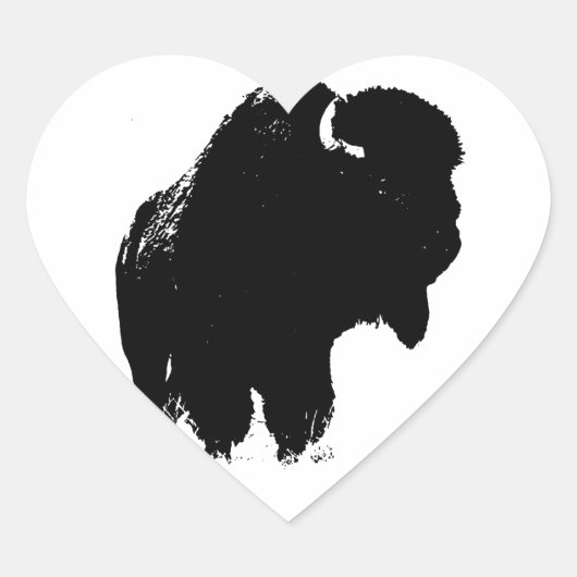 Zwarte en witte Pop Art Bison Buffalo Hart Sticker (Voorkant)