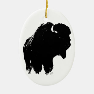 Zwarte en witte Pop Art Bison Buffalo Keramisch Ornament