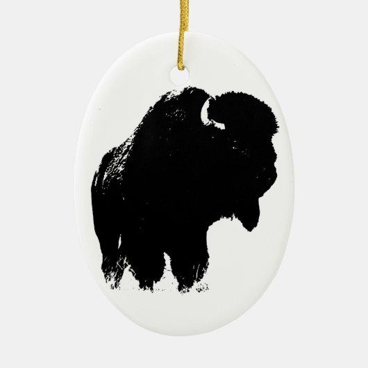 Zwarte en witte Pop Art Bison Buffalo Keramisch Ornament (Voorkant)