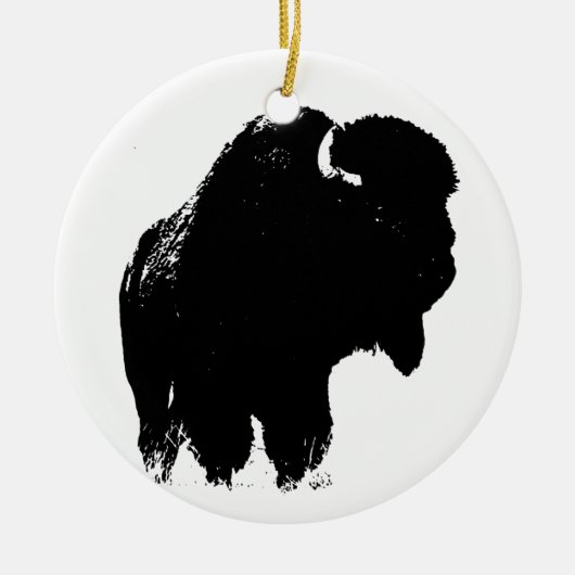 Zwarte en witte Pop Art Bison Buffalo Keramisch Ornament (Voorkant)