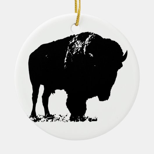 Zwarte en witte Pop Art Bison Buffalo Keramisch Ornament (Voorkant)