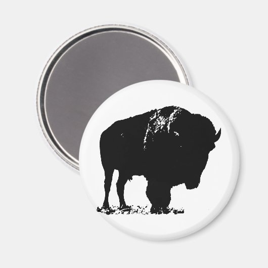 Zwarte en witte Pop Art Bison Buffalo Magneet (Voorkant / Achterkant)