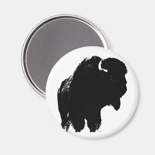 Zwarte en witte Pop Art Bison Buffalo Magneet (Voorkant / Achterkant)