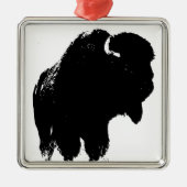 Zwarte en witte Pop Art Bison Buffalo Metalen Ornament (Voorkant)