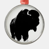 Zwarte en witte Pop Art Bison Buffalo Metalen Ornament (Voorkant)