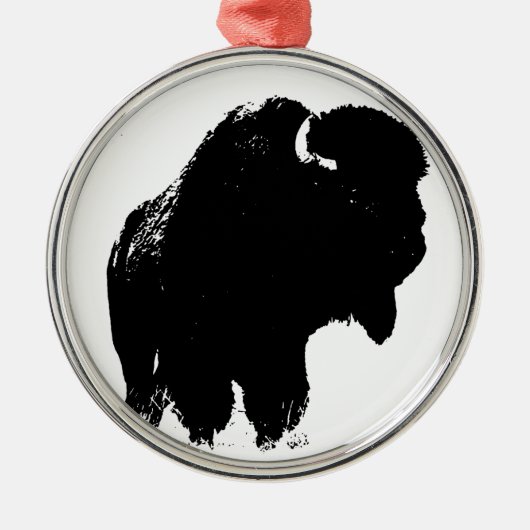 Zwarte en witte Pop Art Bison Buffalo Metalen Ornament (Voorkant)