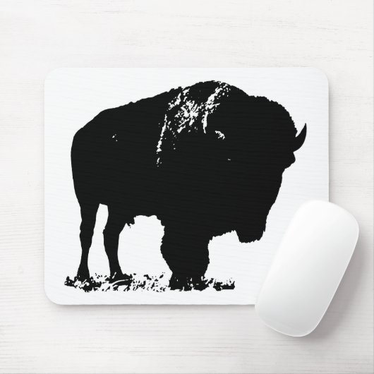 Zwarte en witte Pop Art Bison Buffalo Muismat (Met muis)
