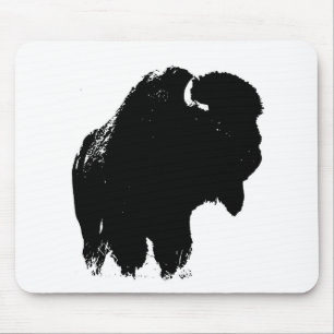 Zwarte en witte Pop Art Bison Buffalo Muismat