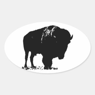 Zwarte en witte Pop Art Bison Buffalo Ovale Sticker